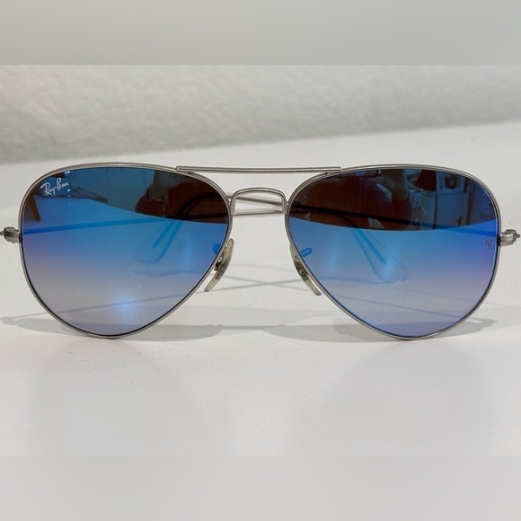 Ray-Ban Aviator Blue Flash L XL Sunglasses 58mm Silver Frame Yellow Tint Lens - Picture 1 of 11